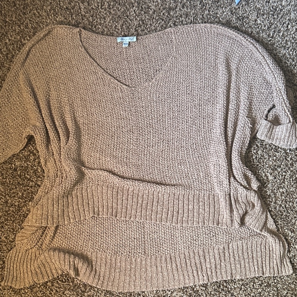 She + Sky Tan V-Neck Sweater